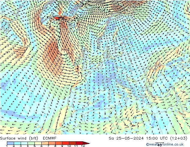 Bodenwind (bft) ECMWF Sa 25.05.2024 15 UTC