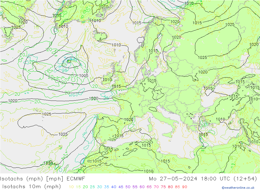 Eşrüzgar Hızları mph ECMWF Pzt 27.05.2024 18 UTC