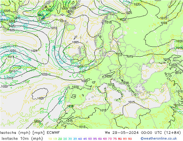 Isotachs (mph) ECMWF ср 29.05.2024 00 UTC