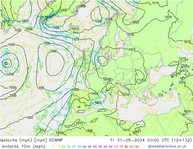 Isotachs (mph) ECMWF  31.05.2024 00 UTC