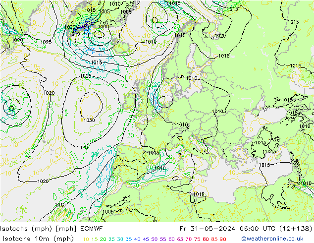 Izotacha (mph) ECMWF pt. 31.05.2024 06 UTC