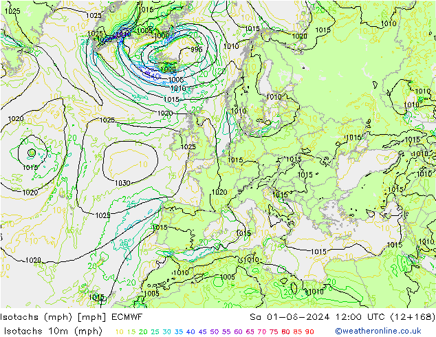 Eşrüzgar Hızları mph ECMWF Cts 01.06.2024 12 UTC