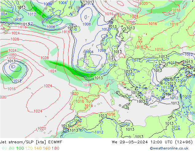 Straalstroom/SLP ECMWF wo 29.05.2024 12 UTC