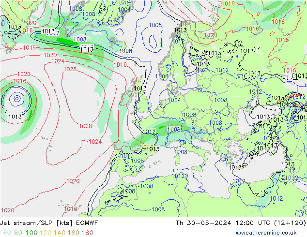 Jet stream ECMWF Qui 30.05.2024 12 UTC