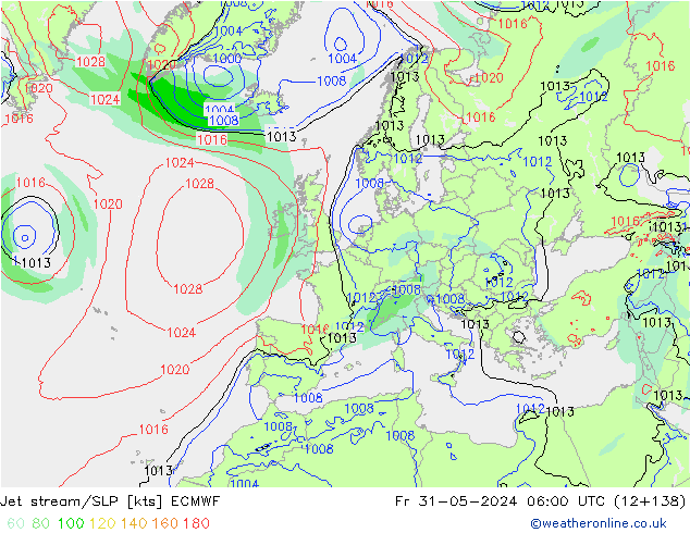 Jet Akımları/SLP ECMWF Cu 31.05.2024 06 UTC