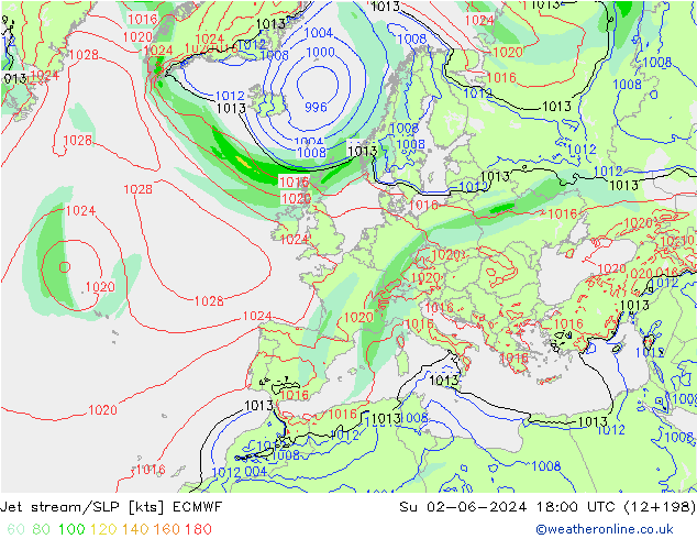 Polarjet/Bodendruck ECMWF So 02.06.2024 18 UTC