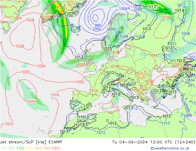 Jet stream ECMWF Ter 04.06.2024 12 UTC