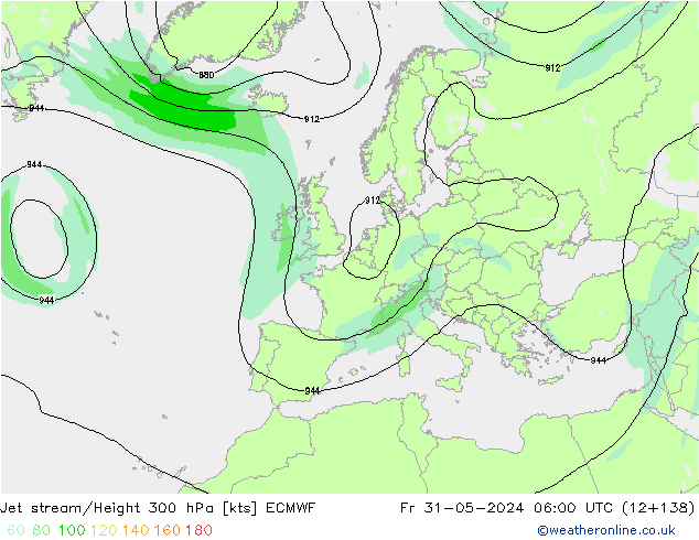 Straalstroom ECMWF vr 31.05.2024 06 UTC