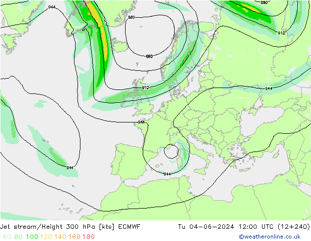 Straalstroom ECMWF di 04.06.2024 12 UTC