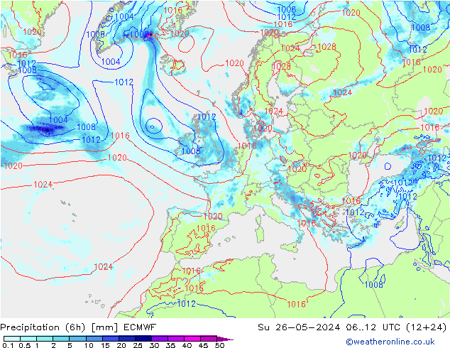 Z500/Rain (+SLP)/Z850 ECMWF Ne 26.05.2024 12 UTC