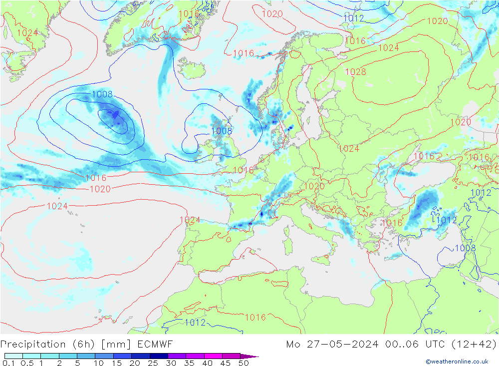 Z500/Yağmur (+YB)/Z850 ECMWF Pzt 27.05.2024 06 UTC