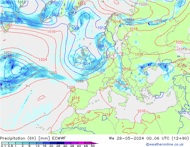 Z500/Yağmur (+YB)/Z850 ECMWF Çar 29.05.2024 06 UTC