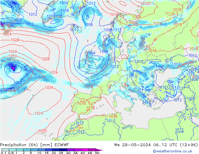 осадки (6h) ECMWF ср 29.05.2024 12 UTC