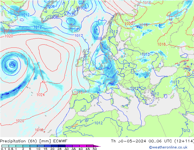 Z500/Rain (+SLP)/Z850 ECMWF Qui 30.05.2024 06 UTC