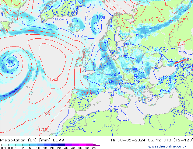 Z500/Rain (+SLP)/Z850 ECMWF  30.05.2024 12 UTC