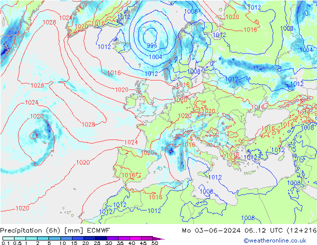 Z500/Rain (+SLP)/Z850 ECMWF  03.06.2024 12 UTC