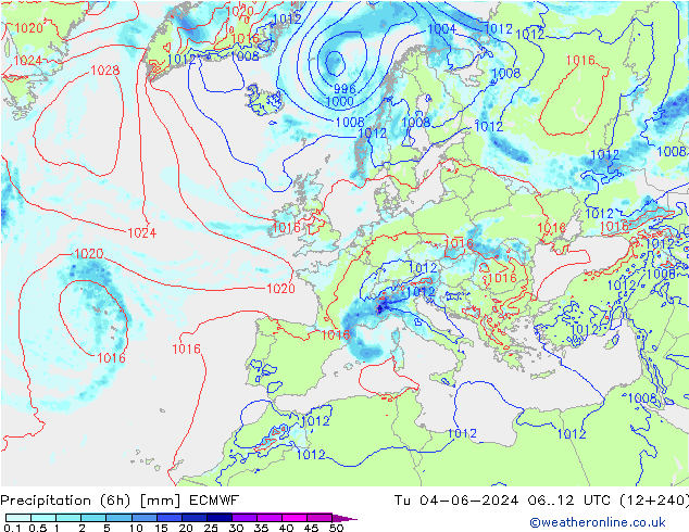 Z500/Regen(+SLP)/Z850 ECMWF di 04.06.2024 12 UTC