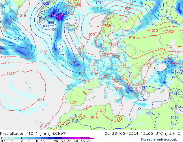 Precipitación (12h) ECMWF dom 26.05.2024 00 UTC