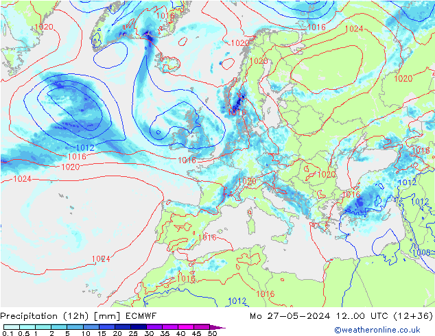 Precipitazione (12h) ECMWF lun 27.05.2024 00 UTC