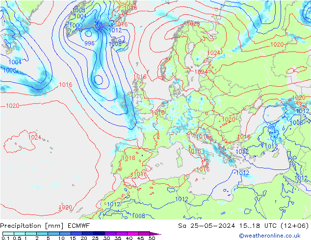 Srážky ECMWF So 25.05.2024 18 UTC