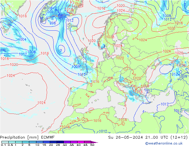 Precipitation ECMWF Su 26.05.2024 00 UTC