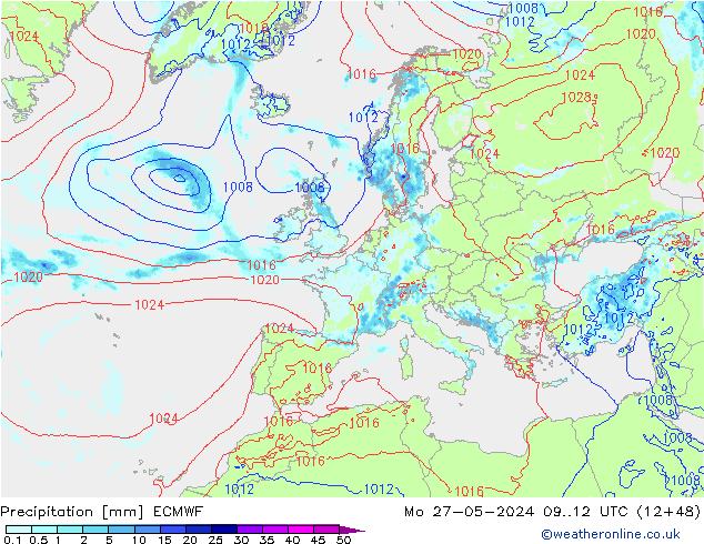 Precipitation ECMWF Mo 27.05.2024 12 UTC