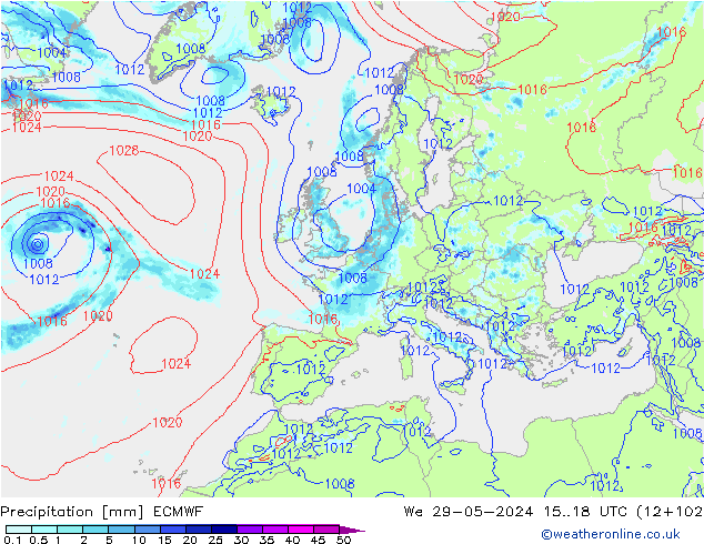 Precipitation ECMWF We 29.05.2024 18 UTC