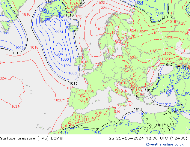 Presión superficial ECMWF sáb 25.05.2024 12 UTC