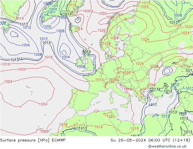 Presión superficial ECMWF dom 26.05.2024 06 UTC