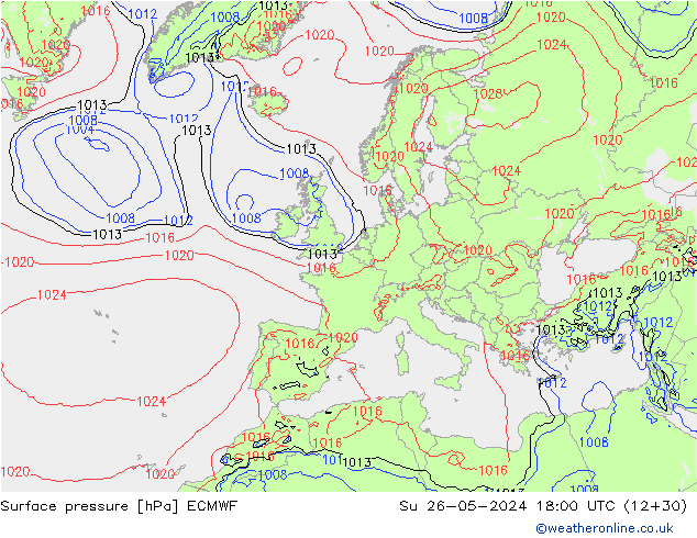 pressão do solo ECMWF Dom 26.05.2024 18 UTC