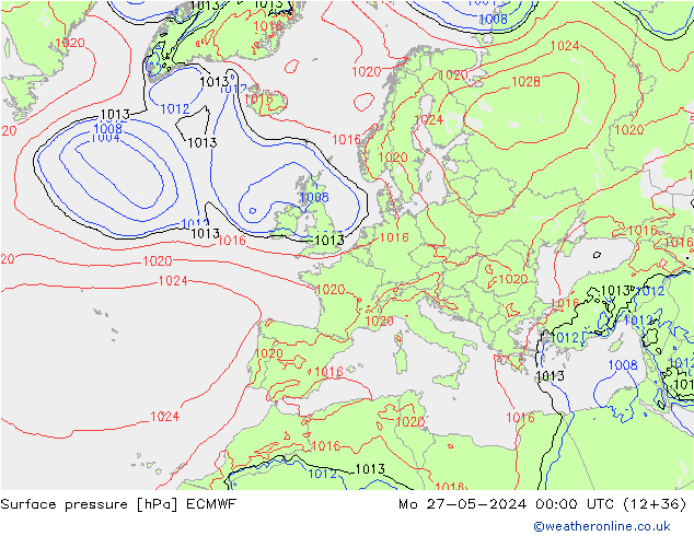 Pressione al suolo ECMWF lun 27.05.2024 00 UTC