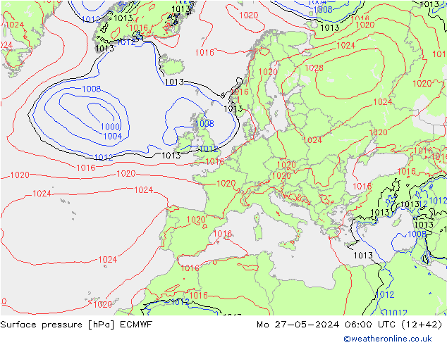 Pressione al suolo ECMWF lun 27.05.2024 06 UTC