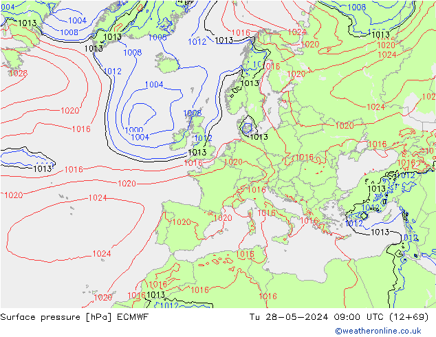 Bodendruck ECMWF Di 28.05.2024 09 UTC