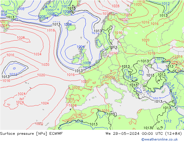 Pressione al suolo ECMWF mer 29.05.2024 00 UTC