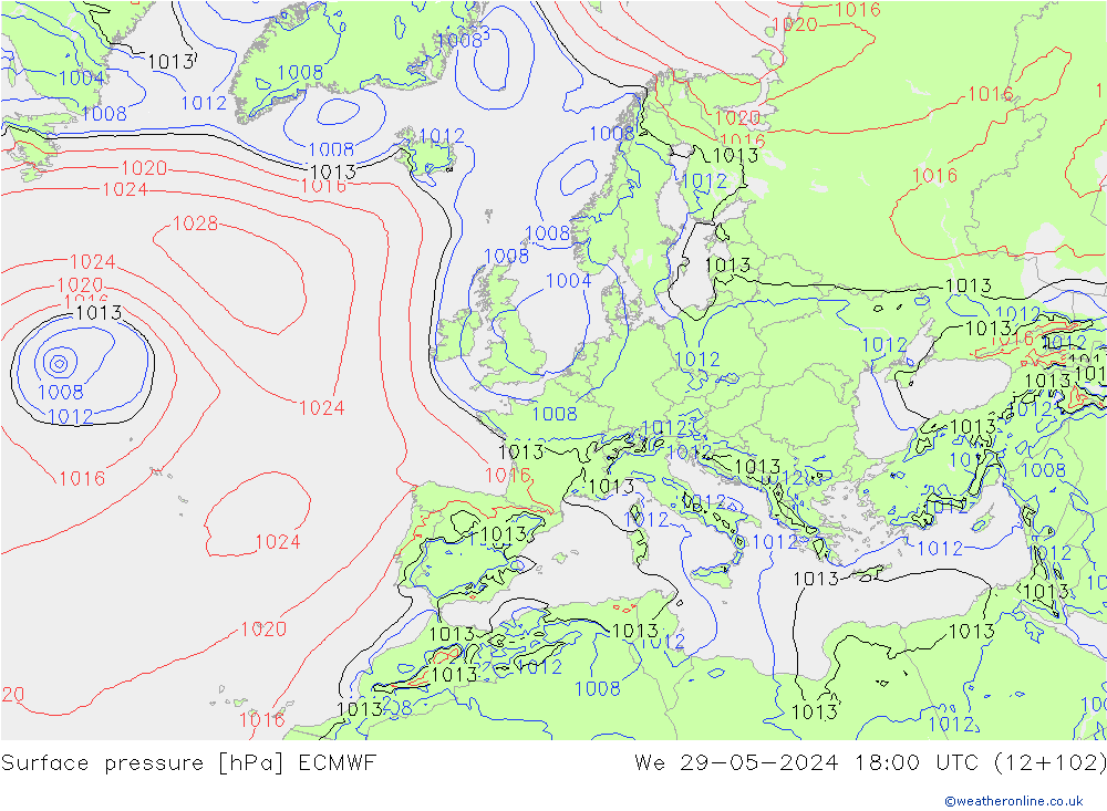 地面气压 ECMWF 星期三 29.05.2024 18 UTC