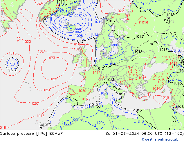 Pressione al suolo ECMWF sab 01.06.2024 06 UTC