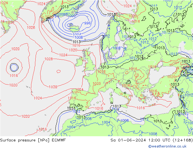 Presión superficial ECMWF sáb 01.06.2024 12 UTC