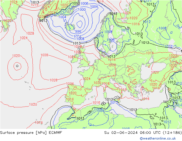 Yer basıncı ECMWF Paz 02.06.2024 06 UTC