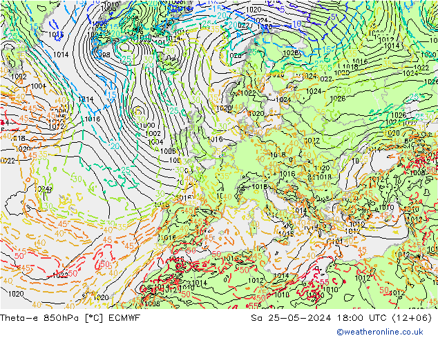 Theta-e 850hPa ECMWF za 25.05.2024 18 UTC