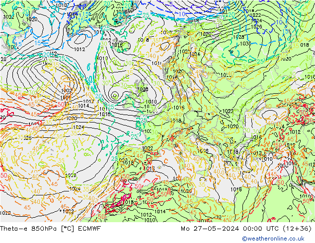 Theta-e 850hPa ECMWF lun 27.05.2024 00 UTC