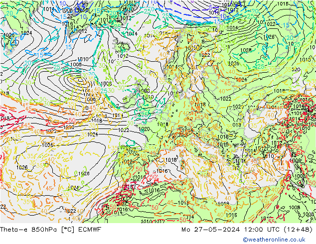 Theta-e 850hPa ECMWF lun 27.05.2024 12 UTC