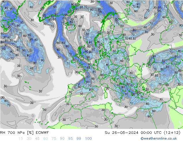 RH 700 hPa ECMWF Ne 26.05.2024 00 UTC