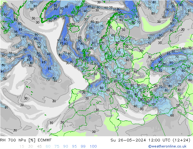 RH 700 hPa ECMWF dom 26.05.2024 12 UTC