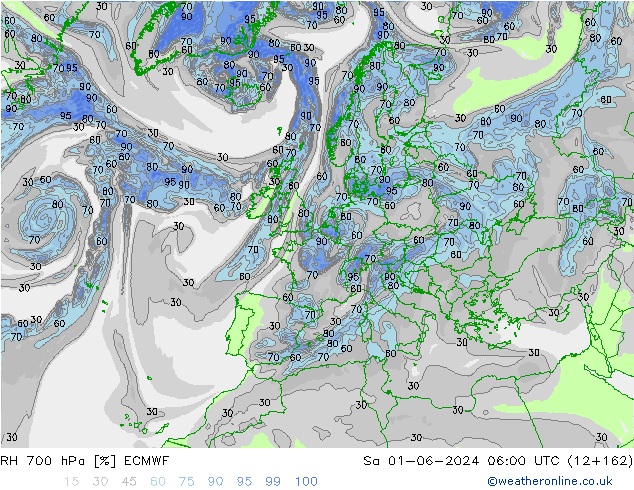 RH 700 hPa ECMWF Sáb 01.06.2024 06 UTC