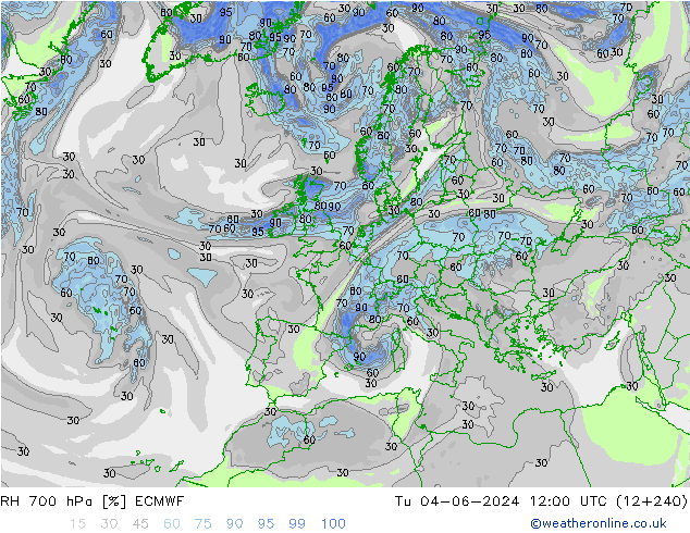 RH 700 гПа ECMWF вт 04.06.2024 12 UTC