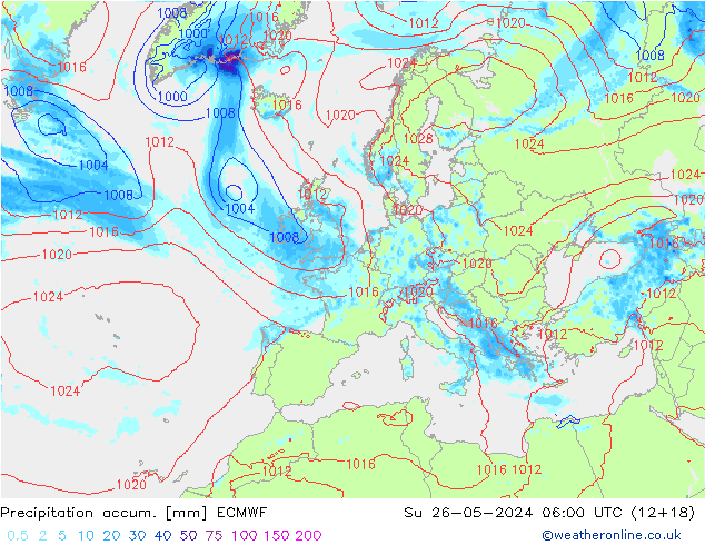 Precipitation accum. ECMWF nie. 26.05.2024 06 UTC