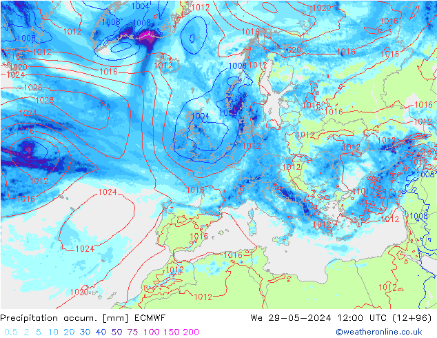 Precipitation accum. ECMWF We 29.05.2024 12 UTC