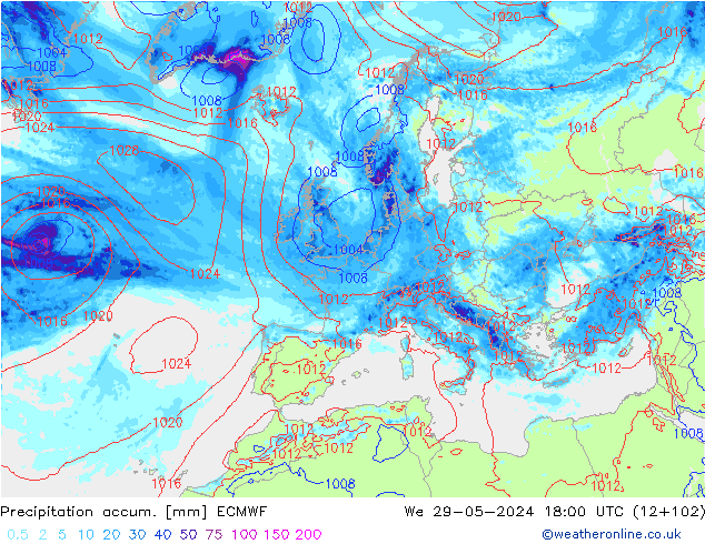 Précipitation accum. ECMWF mer 29.05.2024 18 UTC