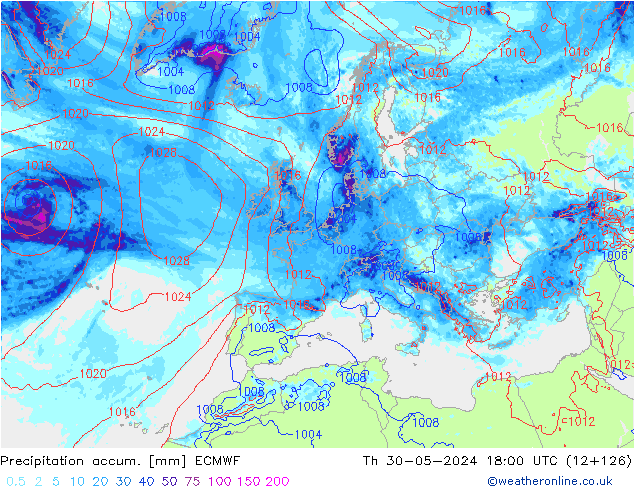 Precipitation accum. ECMWF  30.05.2024 18 UTC