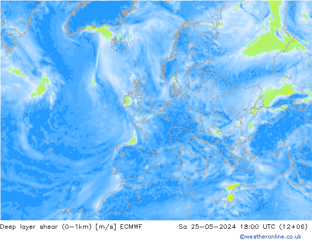 Deep layer shear (0-1km) ECMWF  25.05.2024 18 UTC